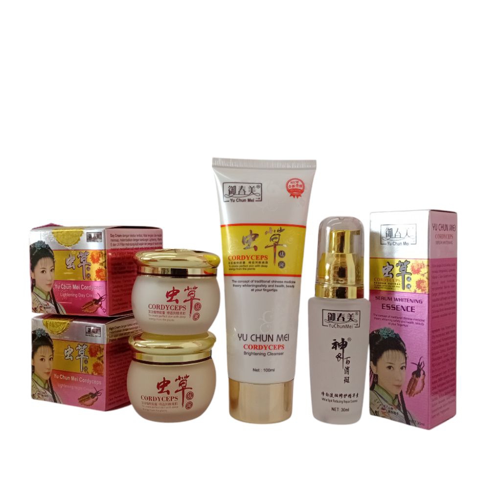 Paket Set | Skincare Yu Chun Mei Cordyceps 4in1 | Day,Night,Serum,Cleanser | Mencerahkan | Melembabk