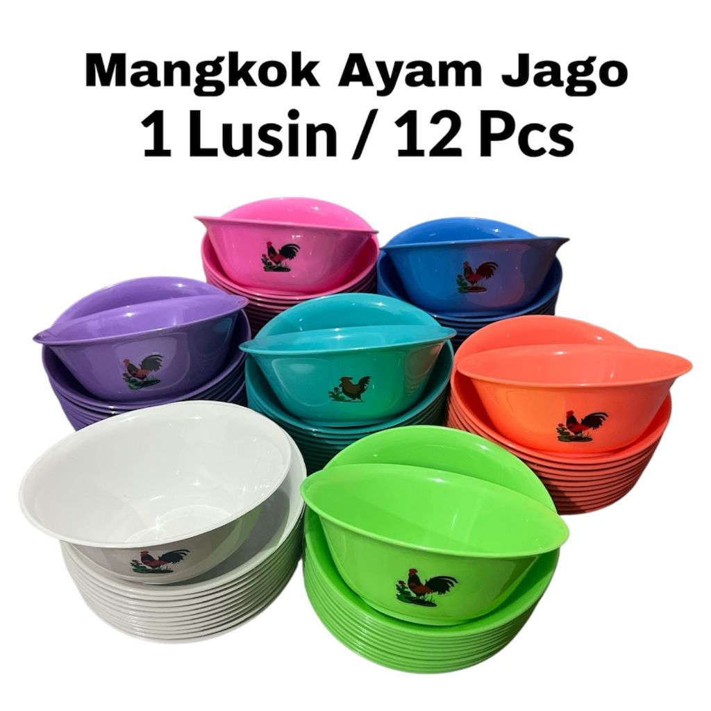 Mangkok Warna Plastik Cap Ayam Jago 1 Lusin / 12 Pcs Anti Pecah