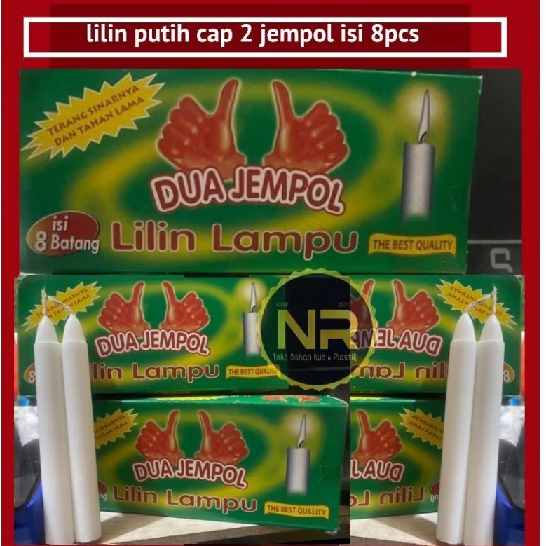 lilin putih cap 2 jempol isi 8pcs / lilin murah/lilin mati lampu panjang 15cm