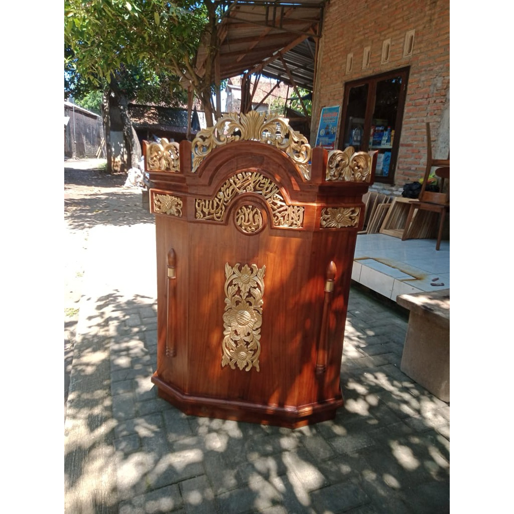 mimbar jati minimalis, mimbar masjid kayu jati, mimbar masjid kayu jati minimalis, podium mimbar mas