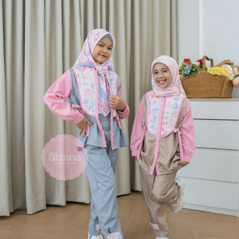 Alzena Kids Moslem - Setelan Oneset Anak Perempuan Lucu Allvia