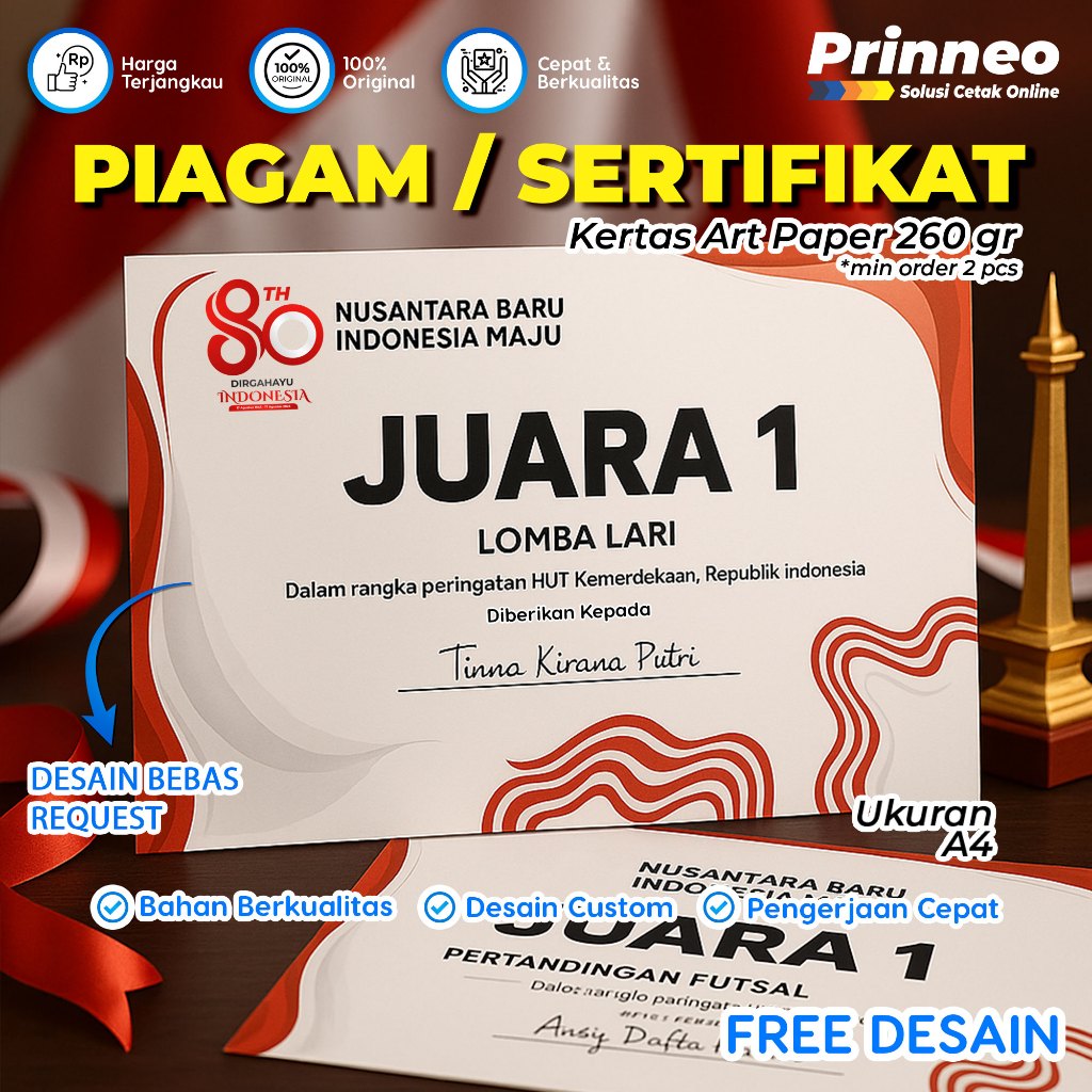 SERTIFIKAT LOMBA 17 AGUSTUS, SERTIFIKAT CUSTOM, SERTIFIKAT PENGHARGAAN, PIAGAM LOMBA, HADIAH LOMBA 1