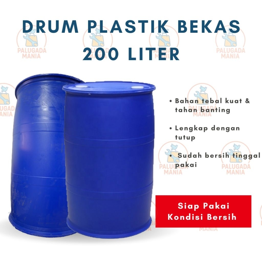 DRUM PLASTIK 200 LITER BEKAS TONG PLASTIK 200 LITER BEKAS BIRU
