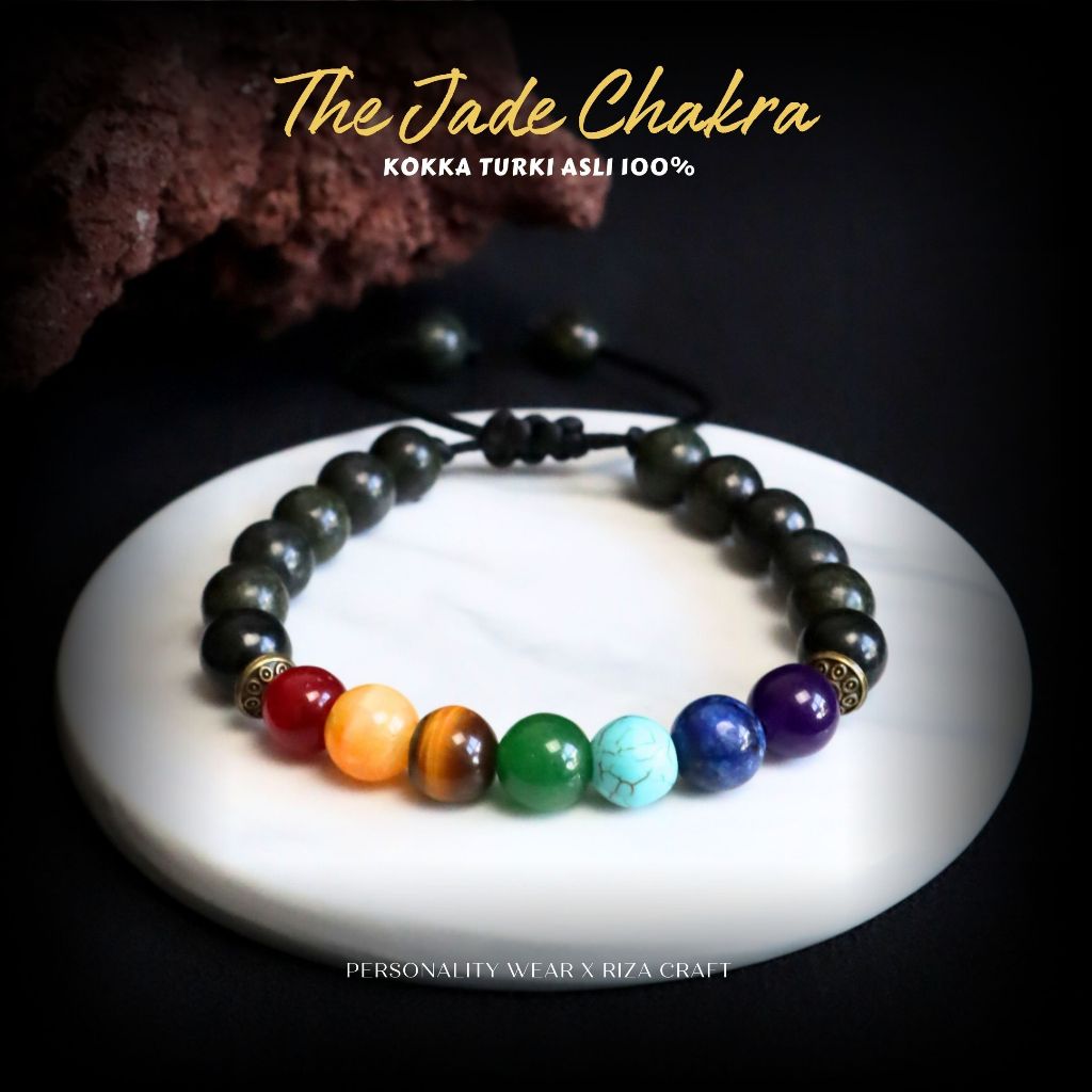 THE BALANCE - Gelang Pria Wanita Serut Keren Kekinian Cakra 7 Batu Alam Kecil Kristal Merah Akik Kom