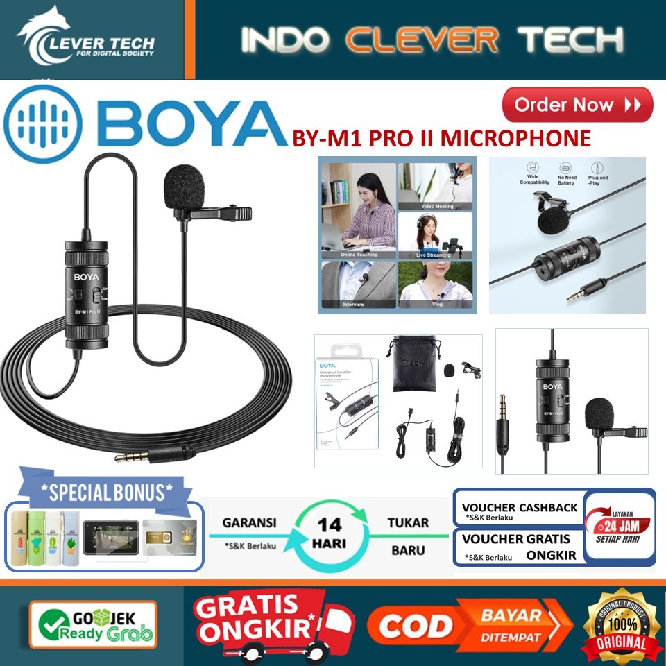 BOYA by-M1 Pro II Universal Clip-on Microphone Omni-Directional Condenser Lapel Mic 3.5mm TRRS Plug 