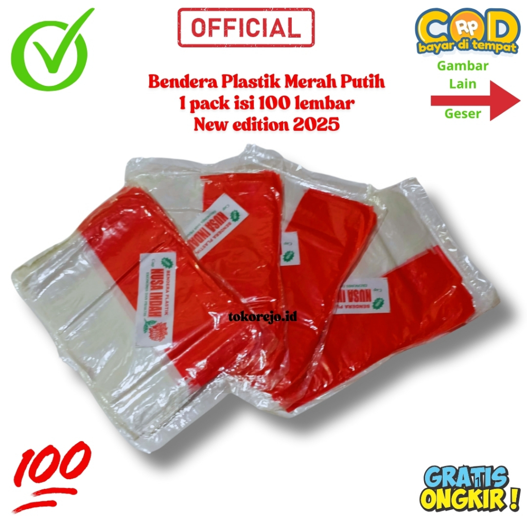 Bendera Plastik Merah Putih Isi 1 Pack Isi 100 Lembar Grosir