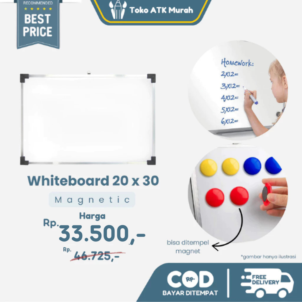 

Papan Tulis Magnetik ATK 88 / Whiteboard 20 x 30 Magnetic