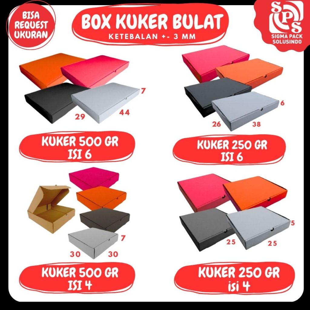 

Box Kuker Isi 6/4 44x29x7 / 38x26x6 / 30x30x7 / 25x25x5 Toples 250gr/500gr Toples Bulat Kardus Ied Mubarok Idul Fitri Zigma Pack