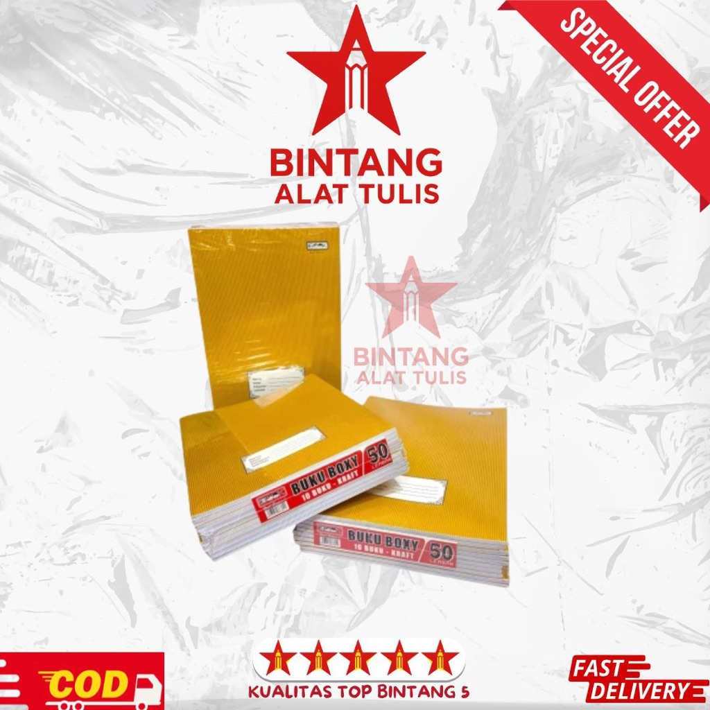 

Buku Tulis IBOOK 50 Lembar | Cover Coklat Kraft | BOXY Edition | 1 Pack Isi 10 Buku | Kertas Tebal 70gsm