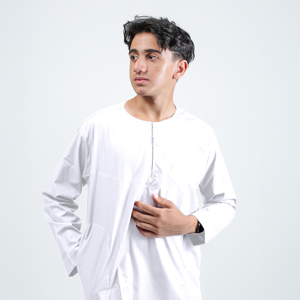 Koko Oman Sultan Lengan Panjang Tanpa Kerah Baju Koko Polos Pria Dewasa Santri Pria