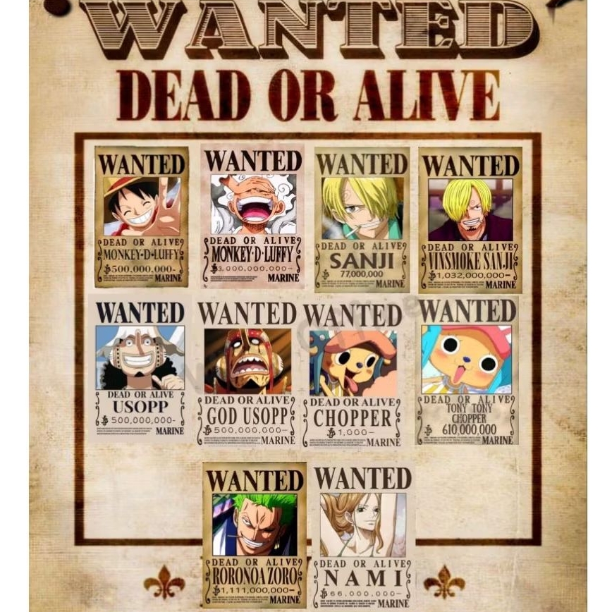 

Sticker One Piece Bounty Poster Wanted | Sticker Anime One Piece Waterproff