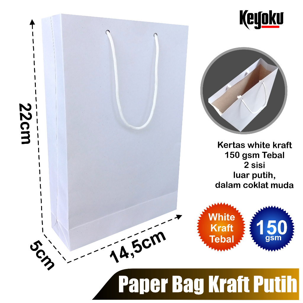 

PAPER BAG PUTIH POLOS KRAFT 14,5cm x 5cm x 22cm/TAS KADO SOUVENIR AESTHETIC