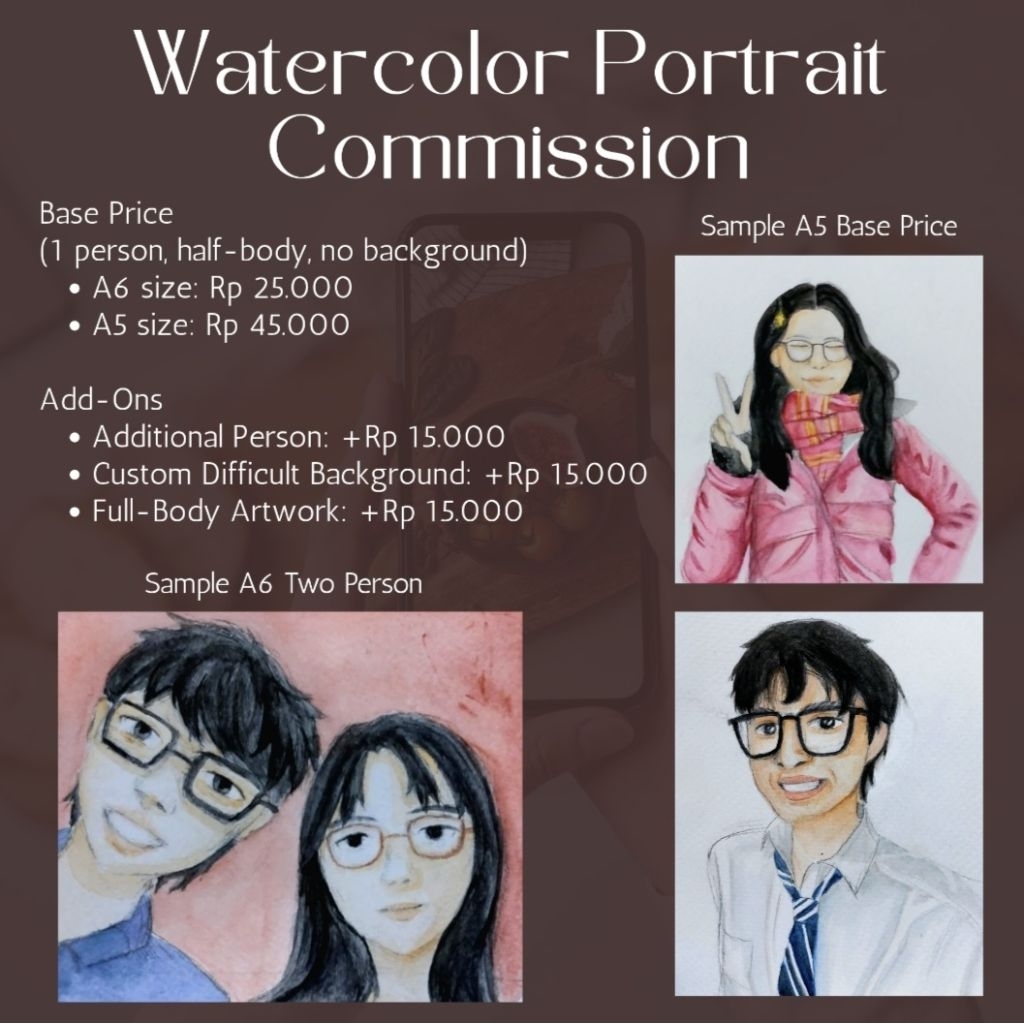 Custom Watercolor Portrait Commission Jasa Watercolor Lukis