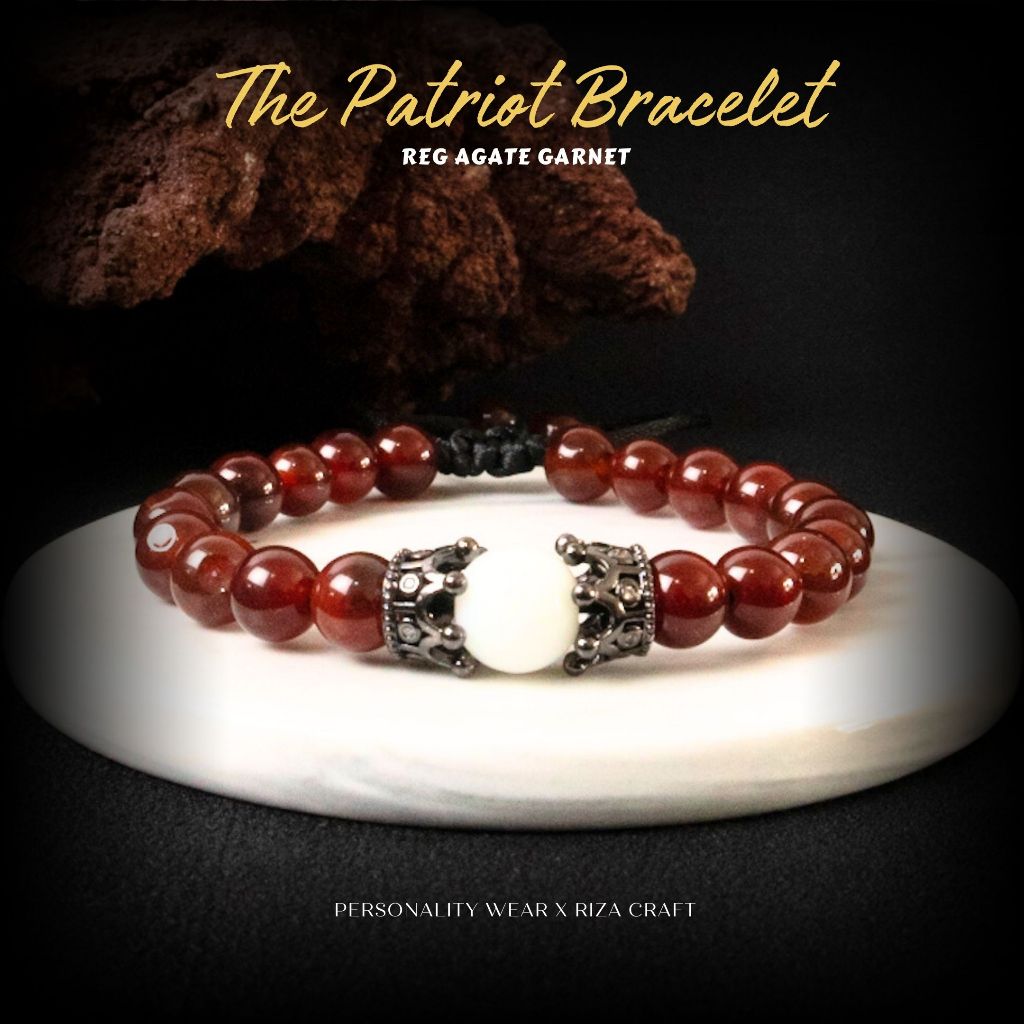 THE PATRIOT - Gelang Aesthetic Pria Wanita Keren Terbaru Batu Alam Merah Deliama Siam Red Garnet Sek