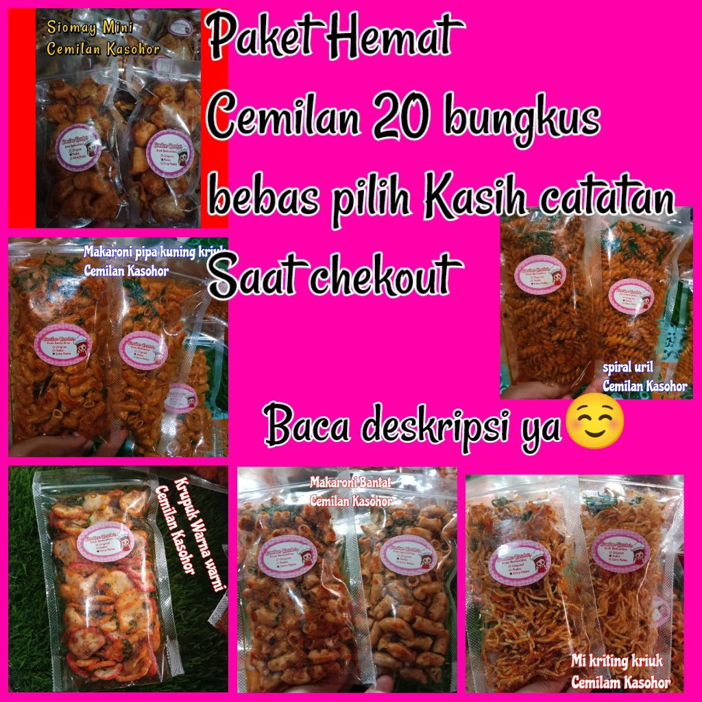 

paket hemat cemilan,20 pacs Cemilan bebas pilih