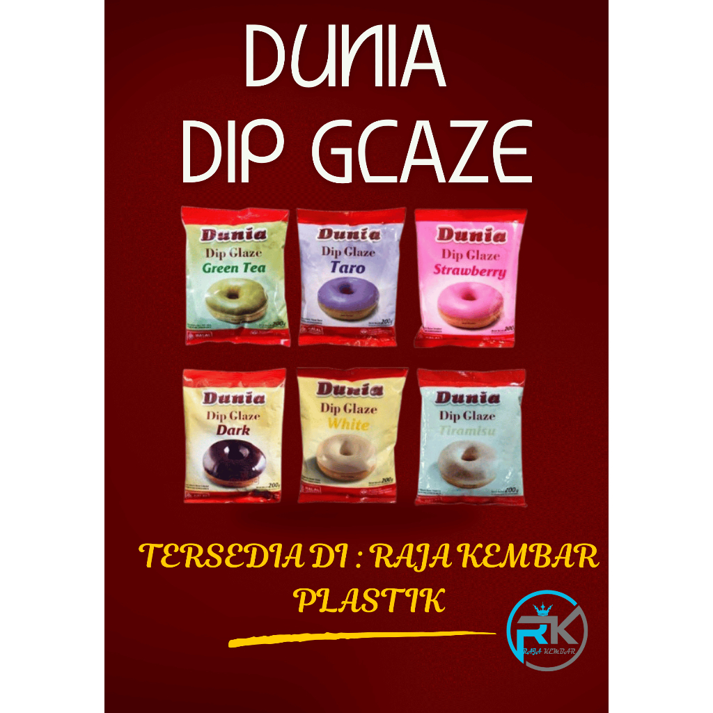 

Dunia Dip Glaze 200gr Topping Donut Dark Strawberry Taro Tiramisu Green Tea Glaze Donat HALAL