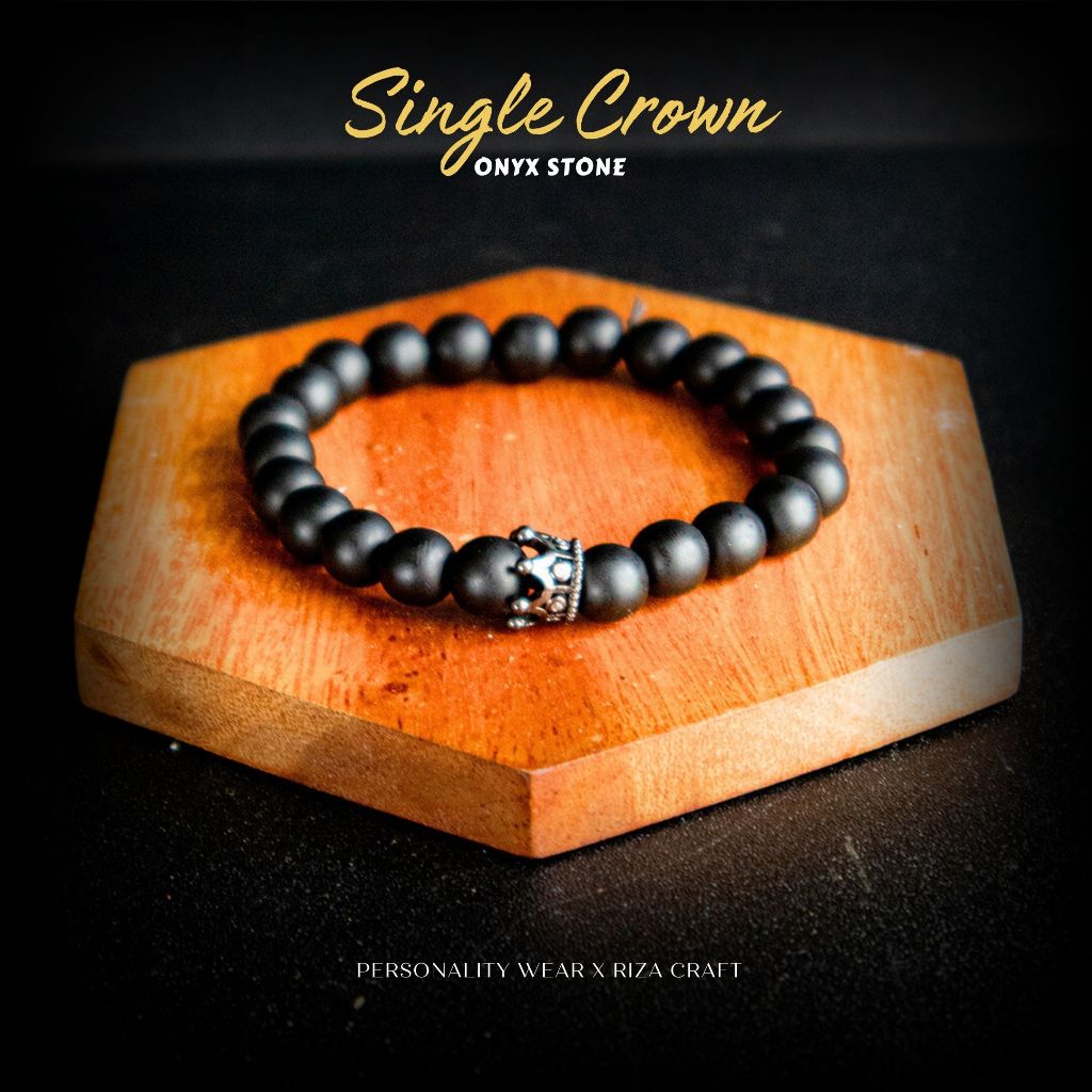 Gelang Pria Wanita Hitam Keren Kekinian Batu Black Onyx Crown