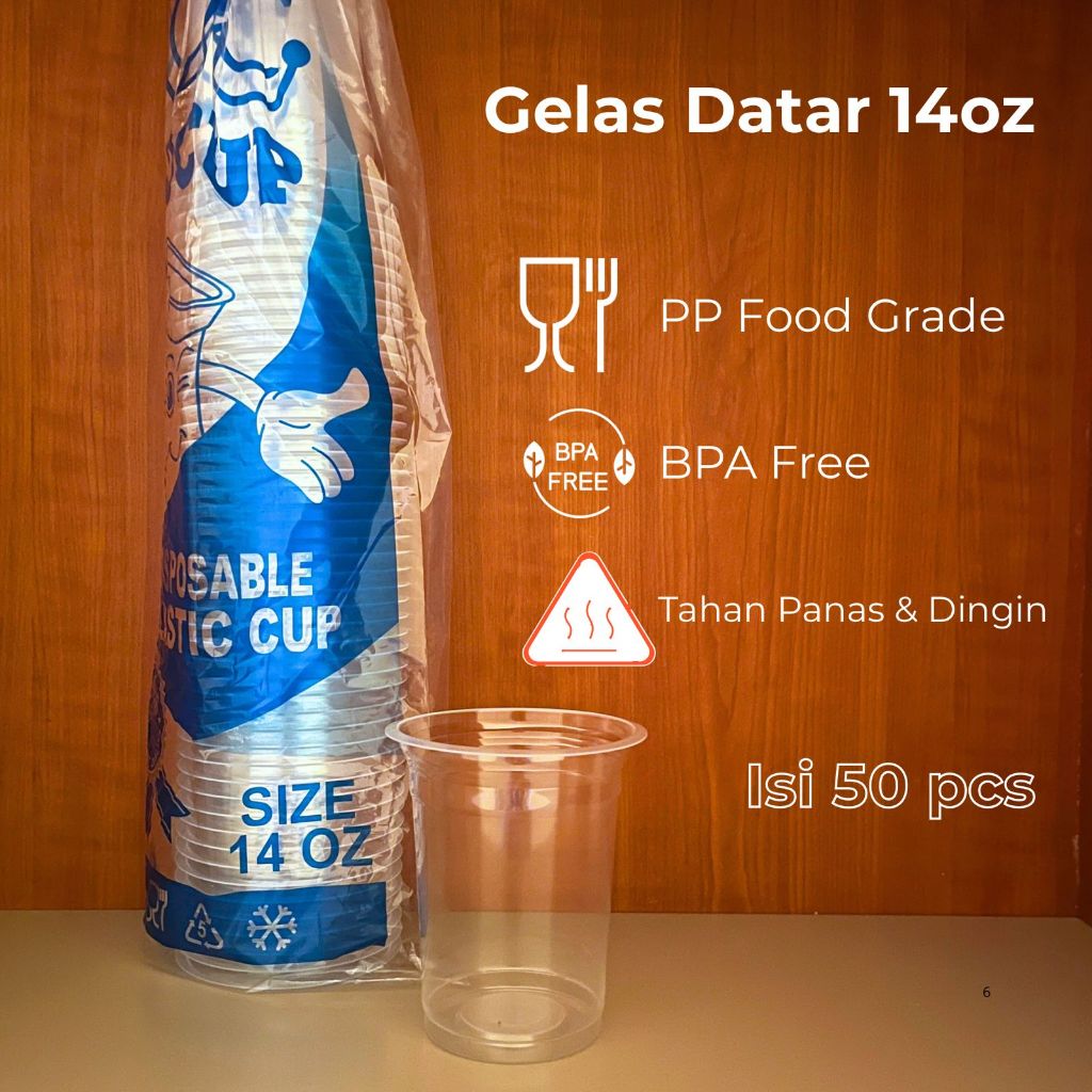 (Grosir) Gelas Plastik 14 oz Merek Ocup (50) Bening Minuman Datar Tebal Es Teh Boba Pop Ice Dingin