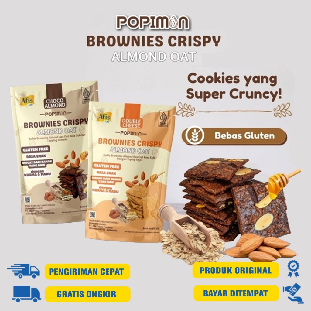 

Afis Popimon Brownies Crispy 50 G.R - Choco Almond | Double Cheese