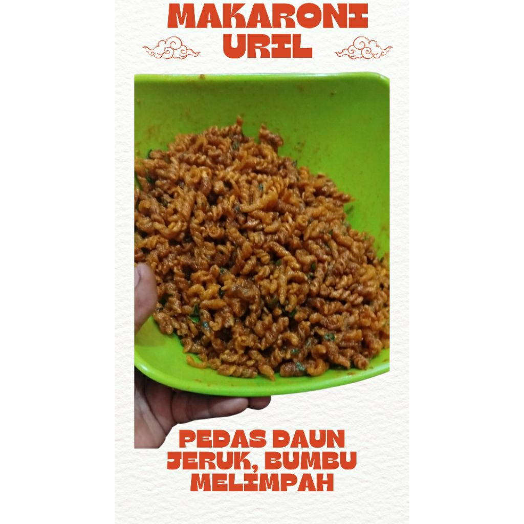 

MAKARONI URIL 250 GR, PEDAS DAUN JERUK, ENAK, GURIH, PEDAS NAGIH TIDAK ALOT