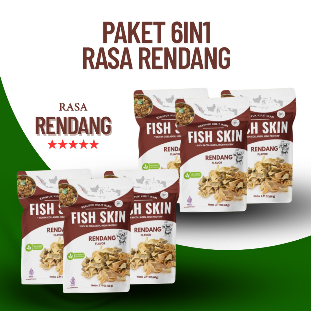 

Caliofish Paket 6IN1 Kerupuk Kulit Ikan Fish Skin Rasa rendang
