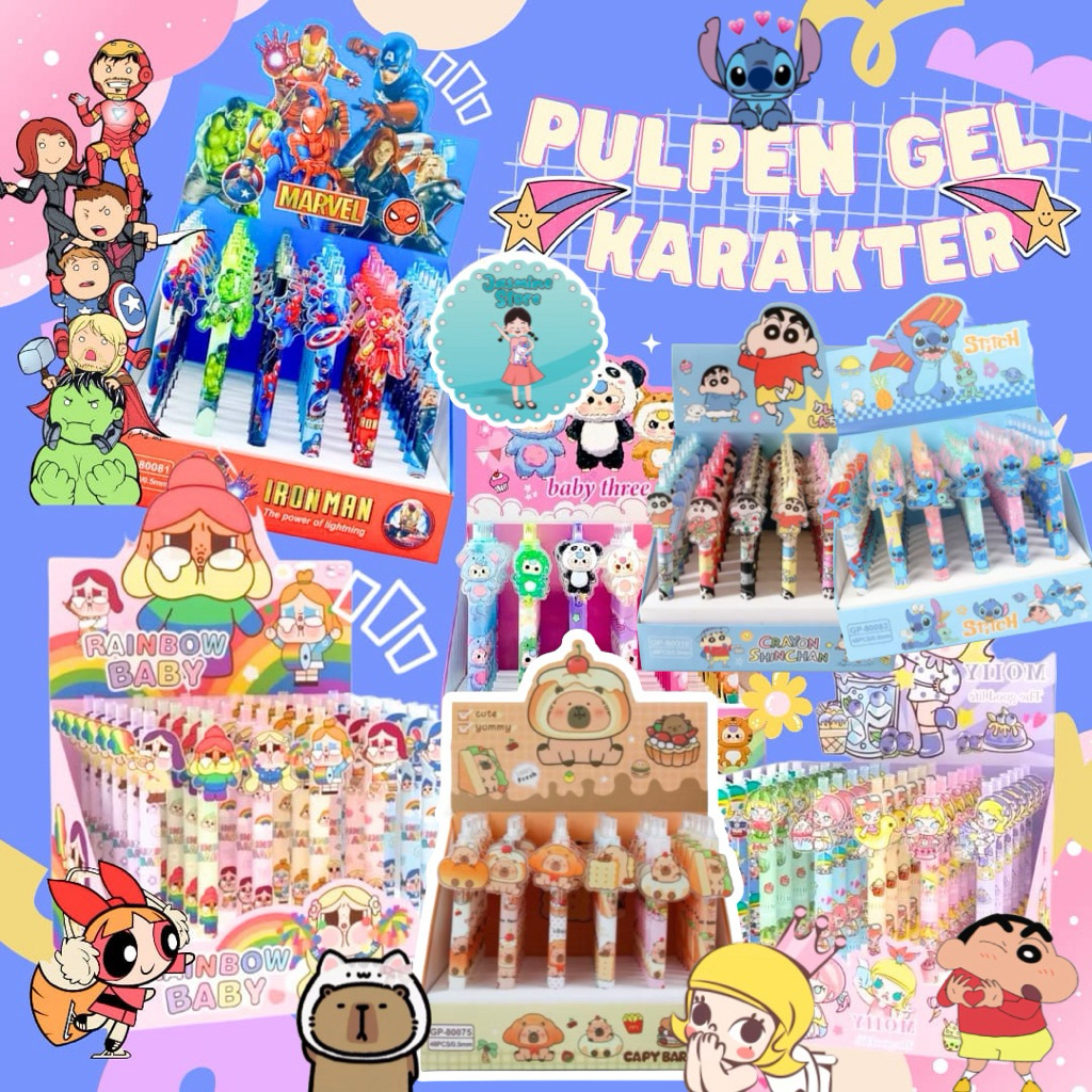 

Pen isi 6 Pulpen Gel Ketebalan 0.5mm Black Ink/Pen karakter baby three/Bolpen avanger/Bolpen Crybaby/Pen Molly/Pulpen lucu akrilik lucu/Bolpen gel karakter superhero sanrio/Pen akrilik capybara roblox panda/Bolpen capybara stich/Pen Shincan