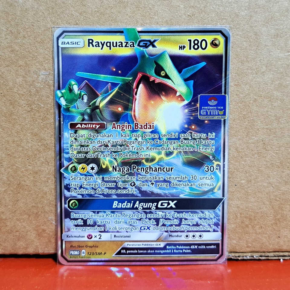 Rayquaza GX 123/SM-P Exclusive GYM Promo Foil Sun & Moon Pokemon TCG Card Indonesia Original