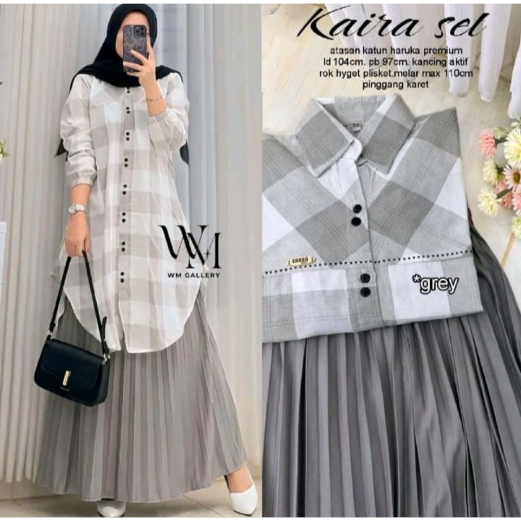 KAILA SET WANITA TERBARU ATASAN TUNIK ROK PLISKET
