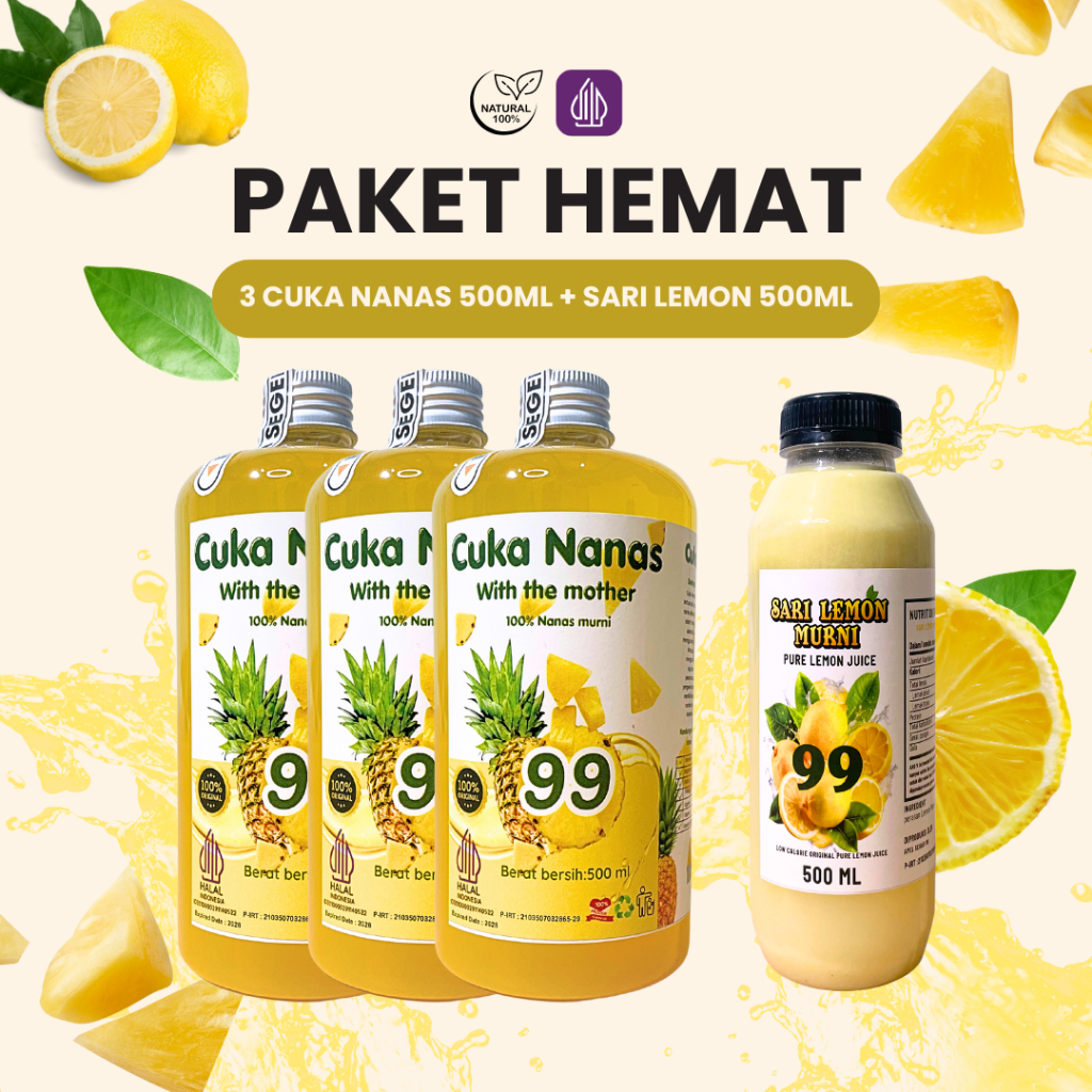 

BUNDLING 3+1 Cuka Nanas Sari Lemon Asli 100% Original Tanpa Pengawet 500 ml