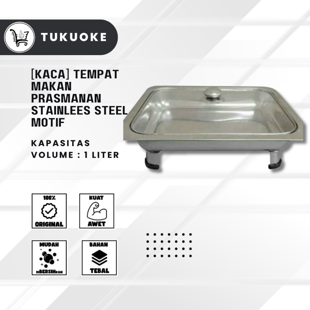 [KACA] TEMPAT MAKAN PRASMANAN STAINLEES STEEL MOTIF TEMPAT PENGHANGAT MAKANAN TUTUP KACA STENLIS STE