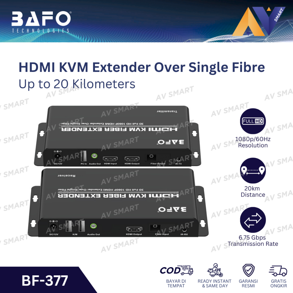 BAFO HDMI KVM Extender Over Single Fiber Up to 20KM BF-377 BF377