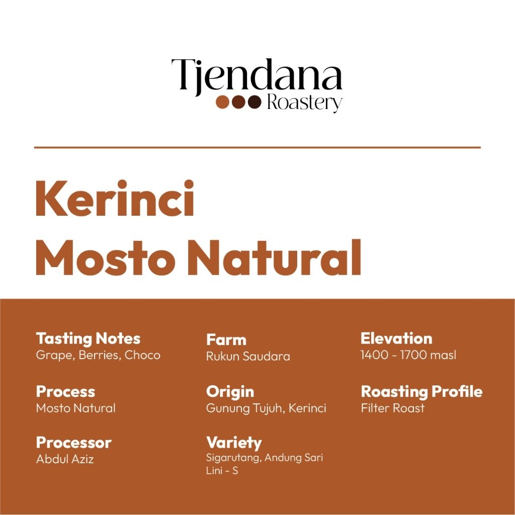

Kopi Arabika Kerinci Mosto Natural 200 Gram - Kerinci Gunung Tujuh - Rukun Saudara Abdul Aziz