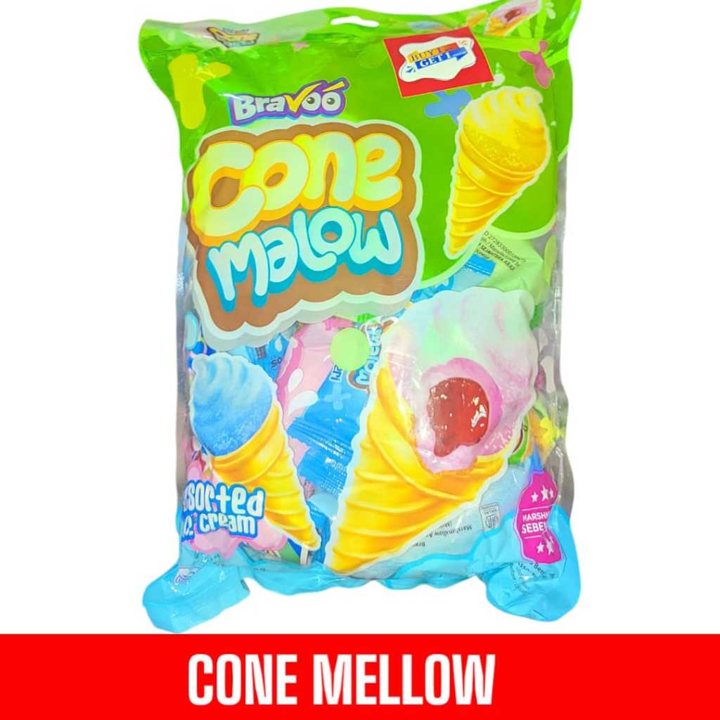 

Bravo Cone Malow Ice Cream Marshmallow - Permen Cone Isi Jelly 1 Pack Besar