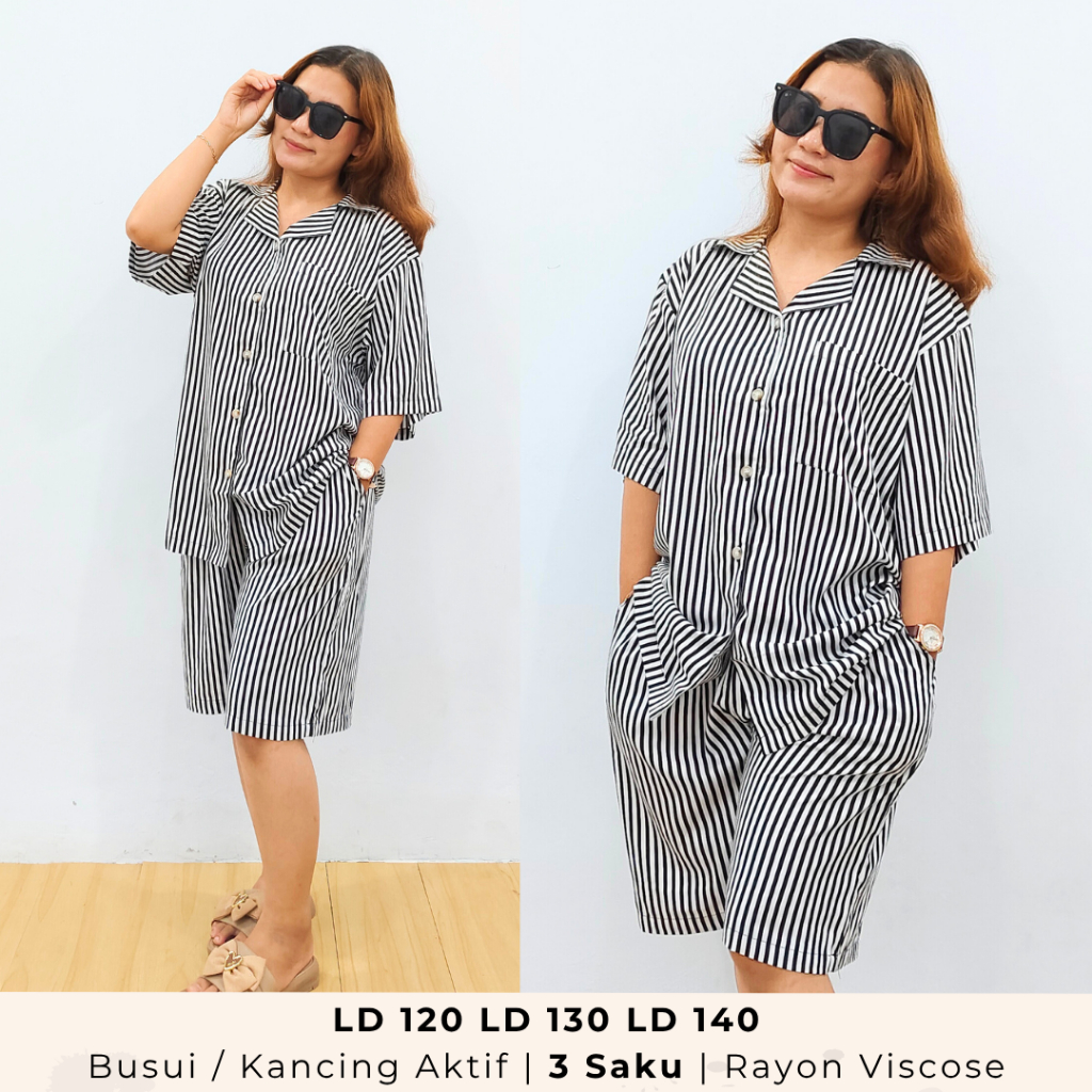 Set MONA Setelan Wanita JUMBO BIG SIZE Celana Pendek LD 120 LD 130 LD 140 Baju Tidur Piyama Wanita N