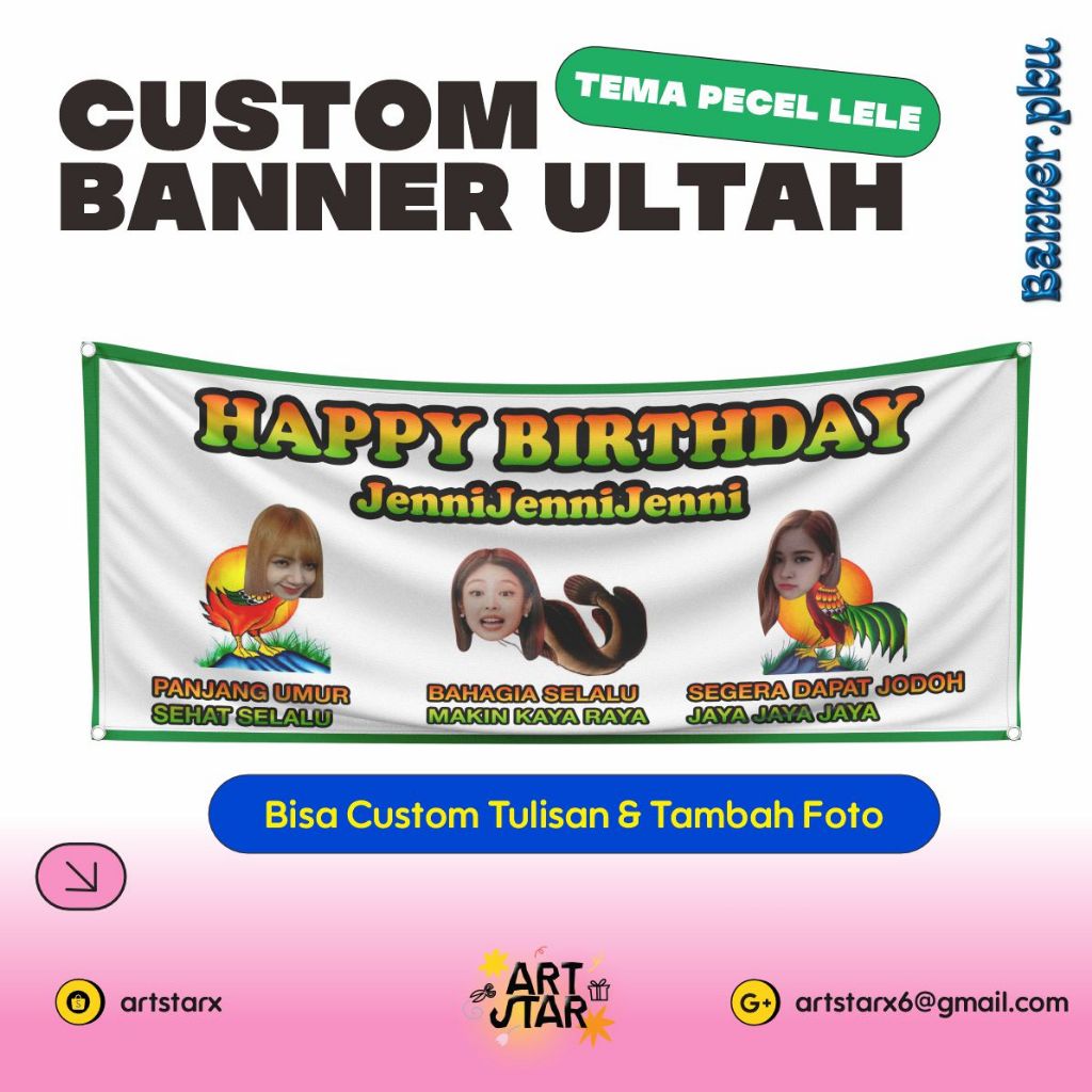Custom Banner Ultah Hadiah Sidang Wisuda Design Pecel Lele Edition / Banner Wisuda