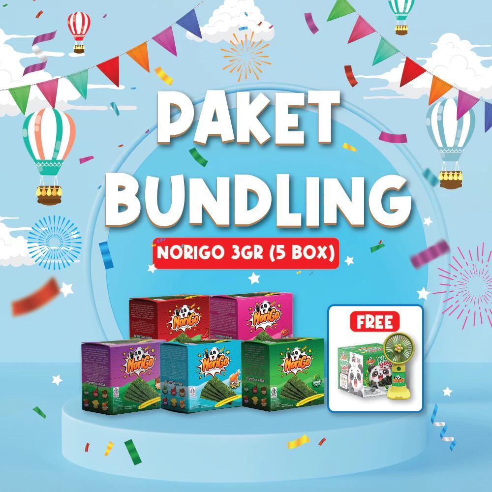 

(PAKET BUNDLING) HALAL NORIGO SNACK 3GR 5 BOX FREE MINI FAN PORTABLE & 1 BOX NORI YAY