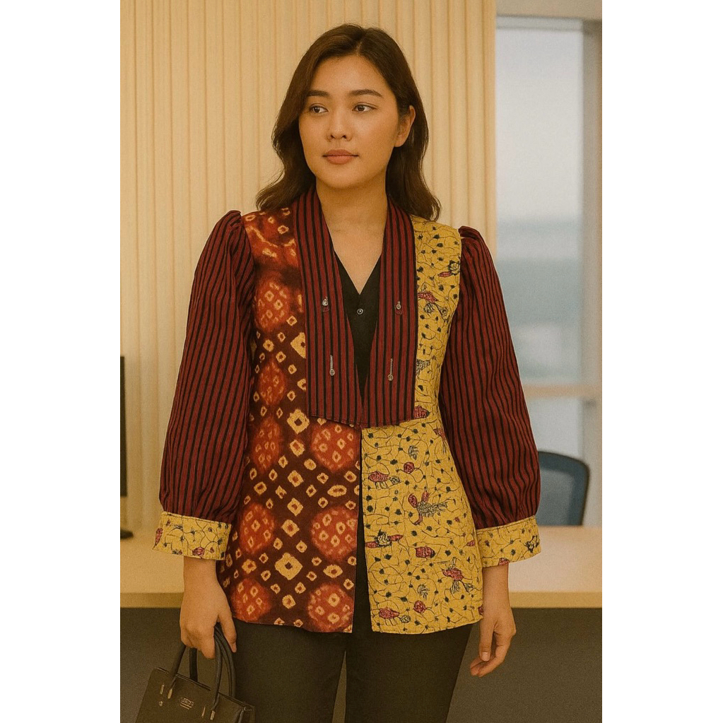 Blazer Jumputan Kombinasi Batik dan Lurik