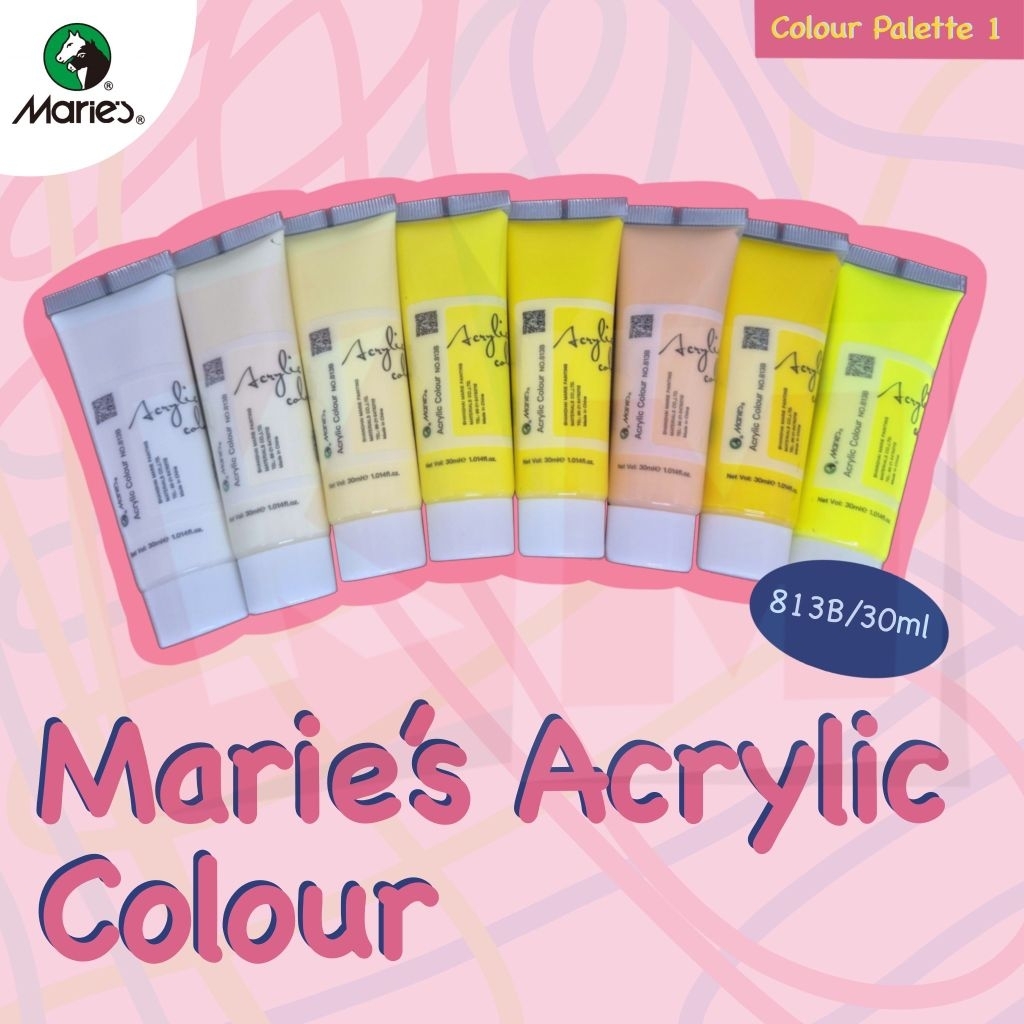 

[Colour Pallete 1] Cat Akrilik Marie's 30ml 813B / Maries Acrylic Paint Color Tube 30 ml / Yellow & White Family