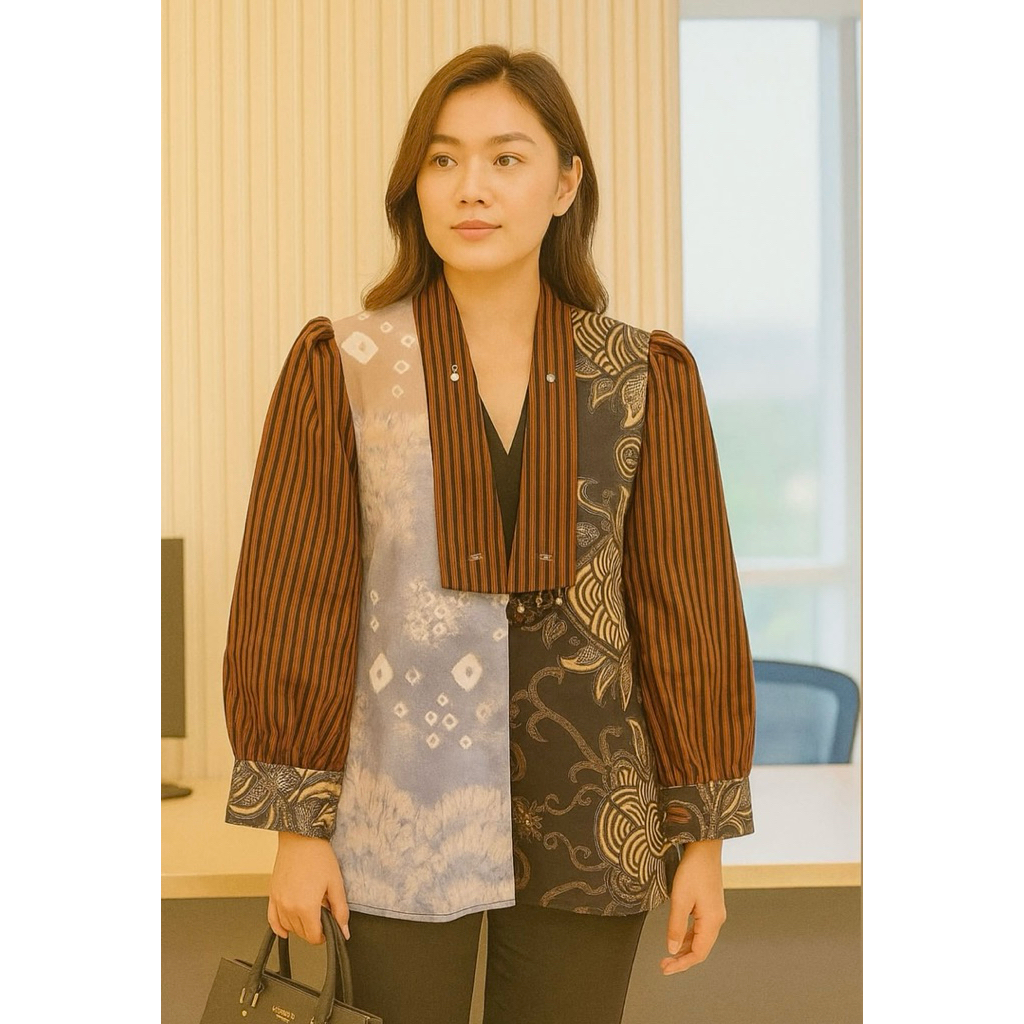 Blazer Jumputan Kombinasi Batik dan Lurik