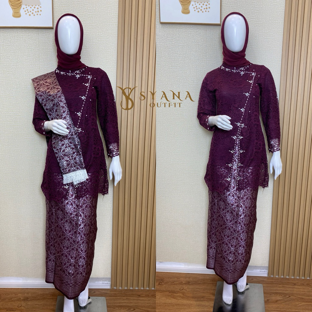 Fullset Tunik Amira | Tunik Kebaya Payet dengan furing | Kebaya Tunik Jumbo