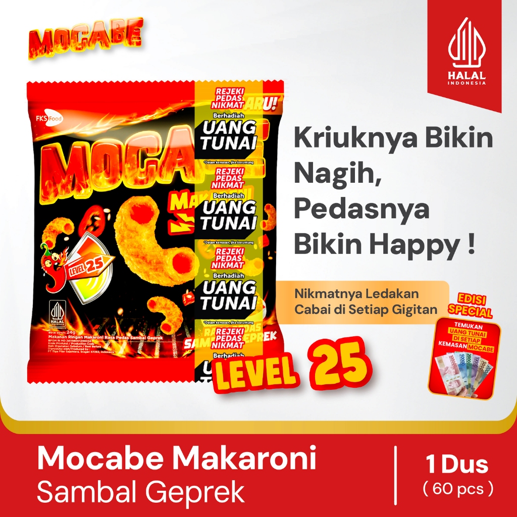 

Mocabe - Sambal Geprek - Small Pack - 1 Karton (6 renceng) - 60 Pcs - 24gr (Free 12 Pcs)
