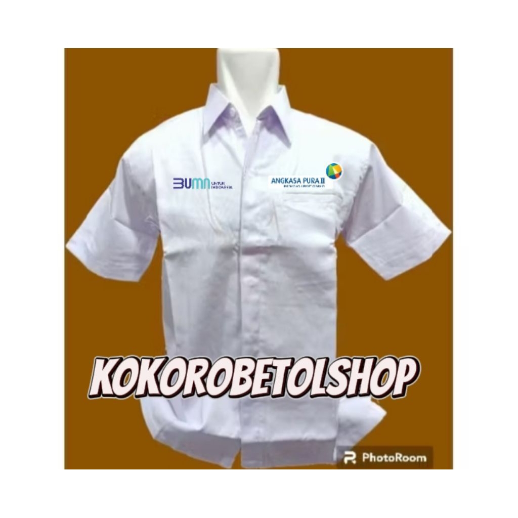 Kemeja BUMN angkasa pura 2 seragam angkasa pura costum logo perusahan bordir komputer