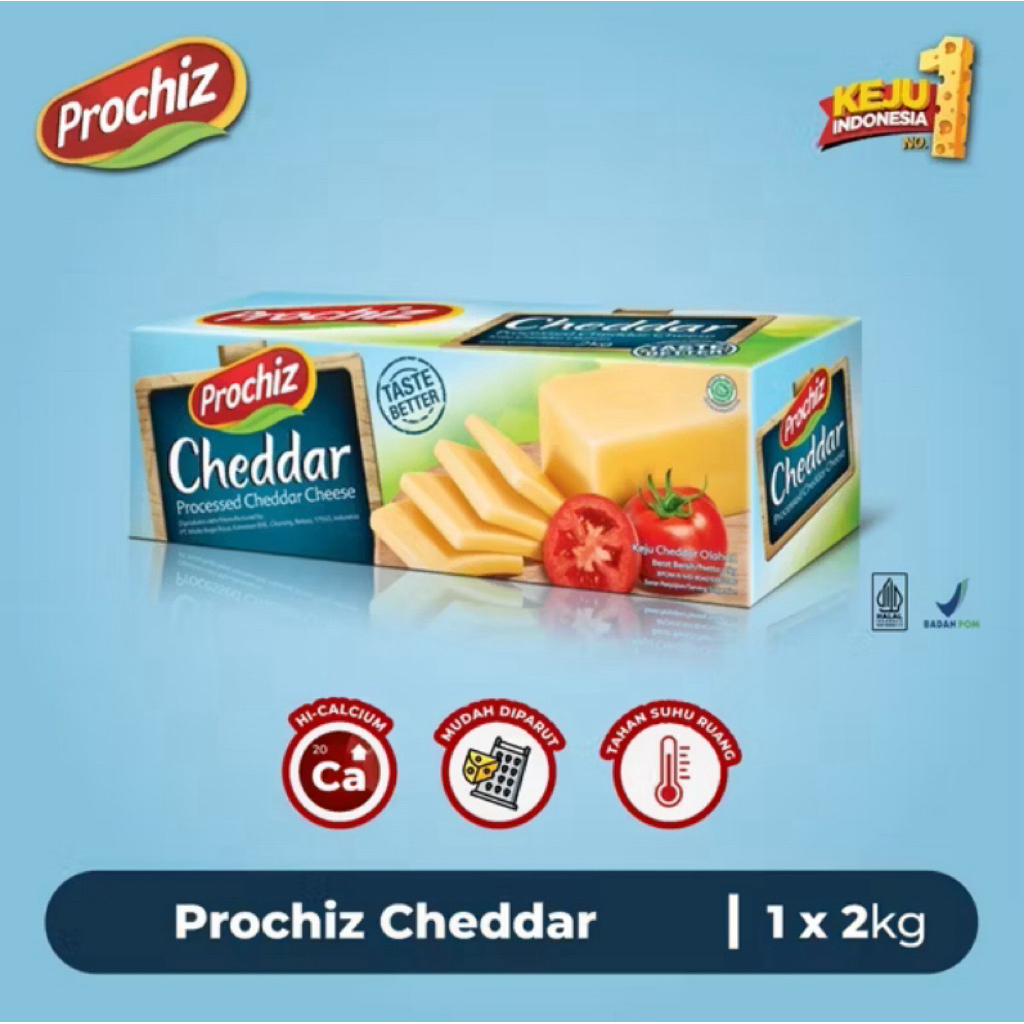 

Prochiz Cheddar Keju Blok 2kg – Super Gurih, Siap Pakai!