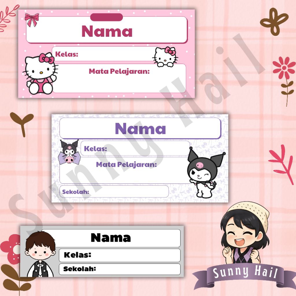 

[BACA DESKRIPSI] Sticker Glossy Label Nama Anak Custom | Sticker Label Sekolah Untuk anak banyak tema
