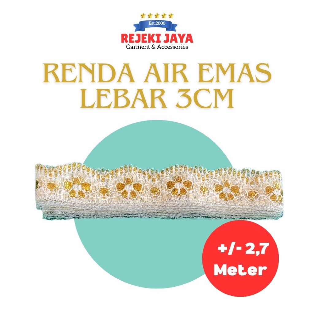 Renda Sayur Emas  / Renda Air Emas Lebar 3cm / Renda Kantong Tile