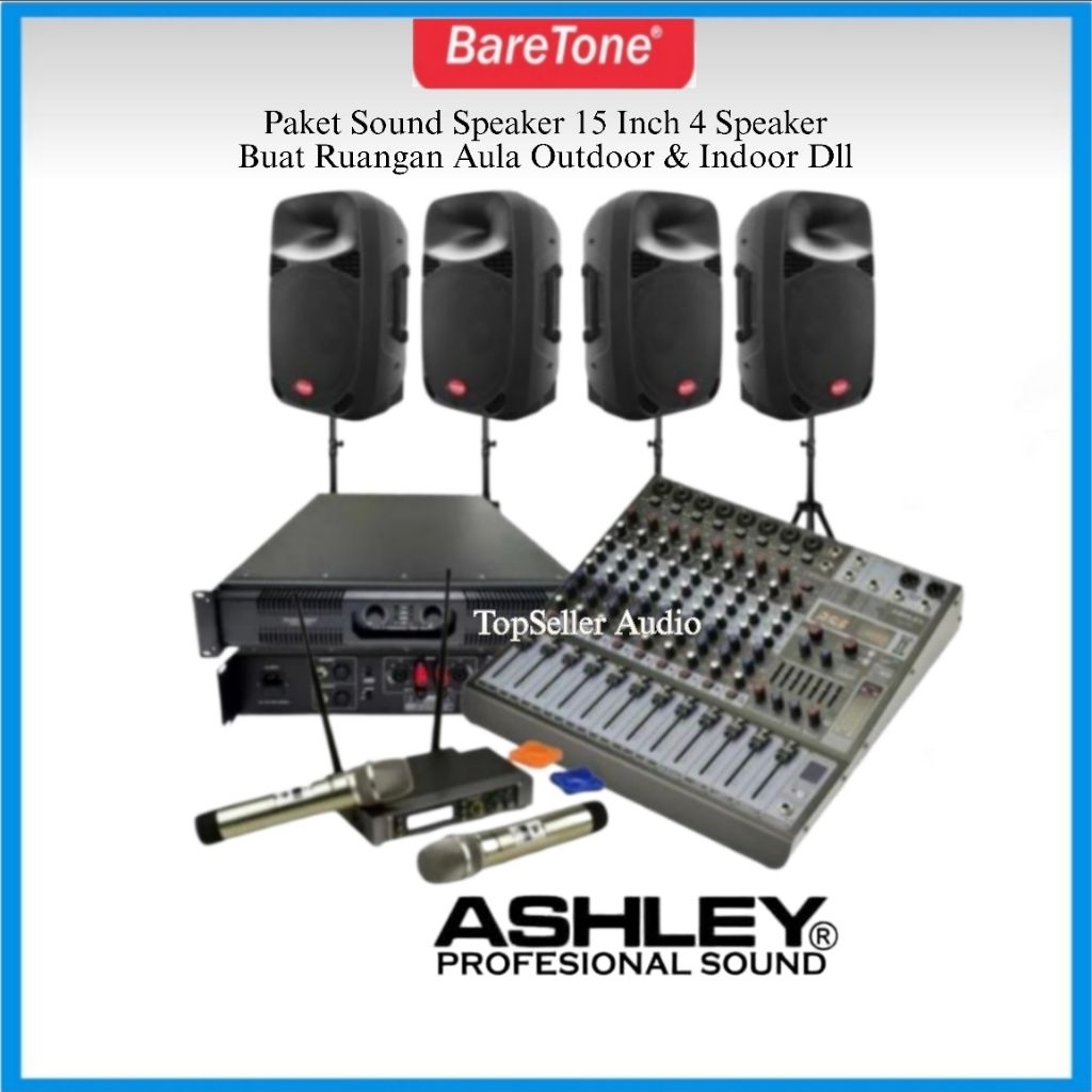 Paket sound system Speaker 15 Inch BareTone Ruangan Aula / Lapangan Outdoor Dll Power Dusenberg Mixe