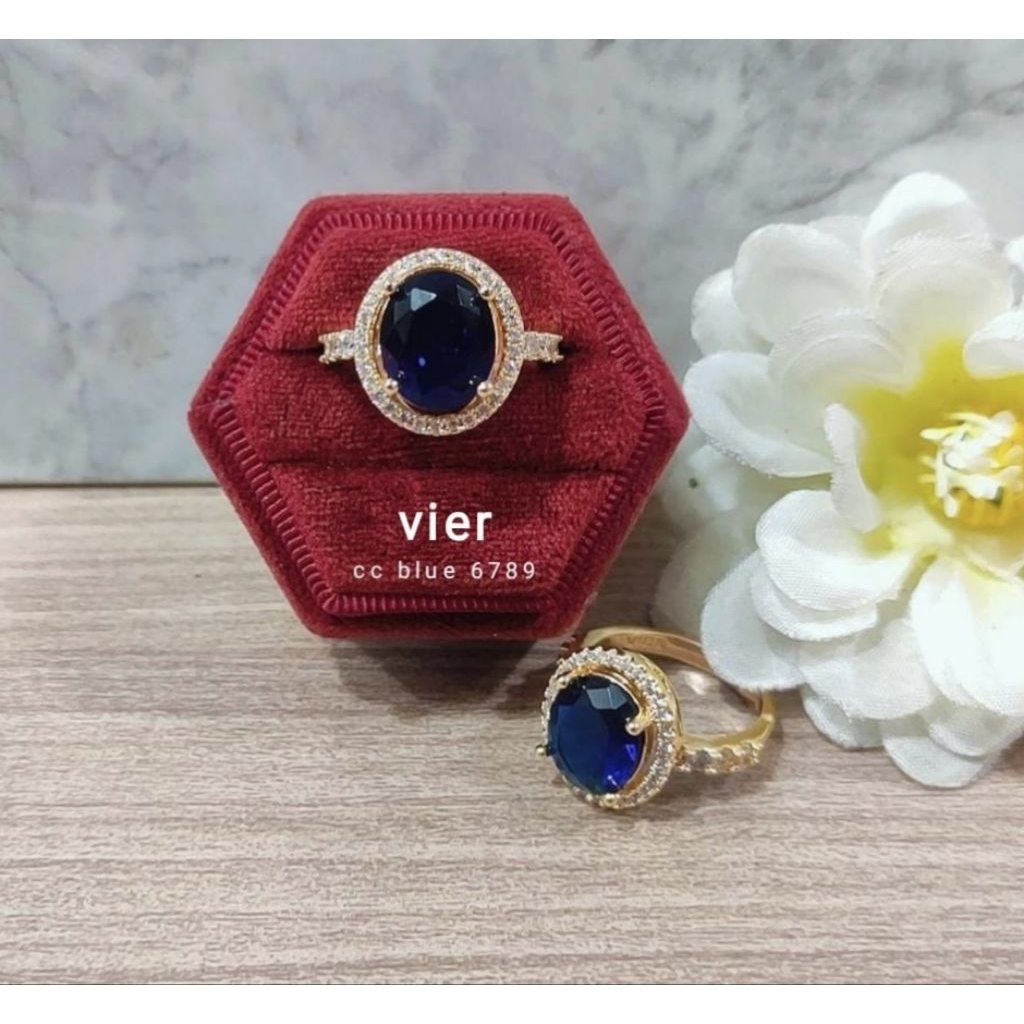 Cincin Blue sapphire Titanium Terbaru, Cincin wanita, cocok pake Harian