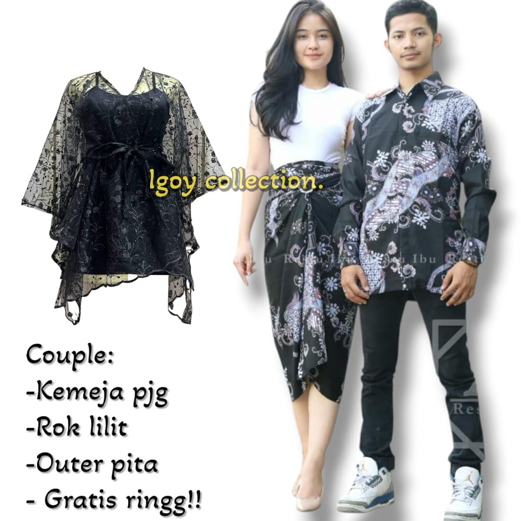 Couple Kemeja Batik Pria Rok Lilit Dan Outer Pita / Rok Lilit Batik Couple