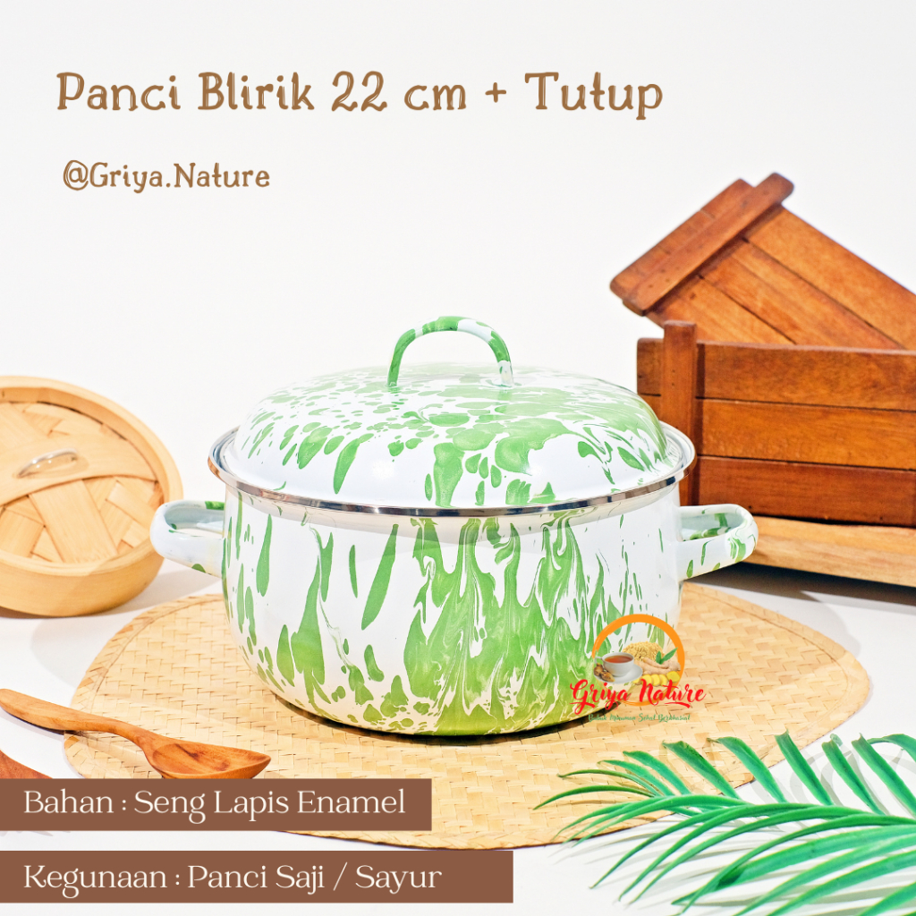 GRIYA NATURE [COD] Panci Blirik ukuran 22 cm + Tutup | Panci Saji /  Panci Sayur / Mangkok Loreng Lo