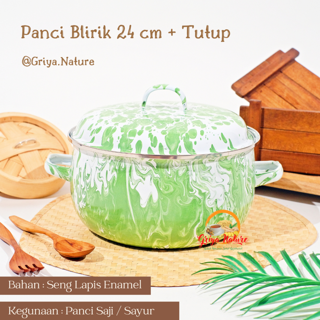 GRIYA NATURE [COD] Panci Blirik ukuran 24 cm + Tutup | Panci Saji /  Panci Sayur / Mangkok Loreng Lo